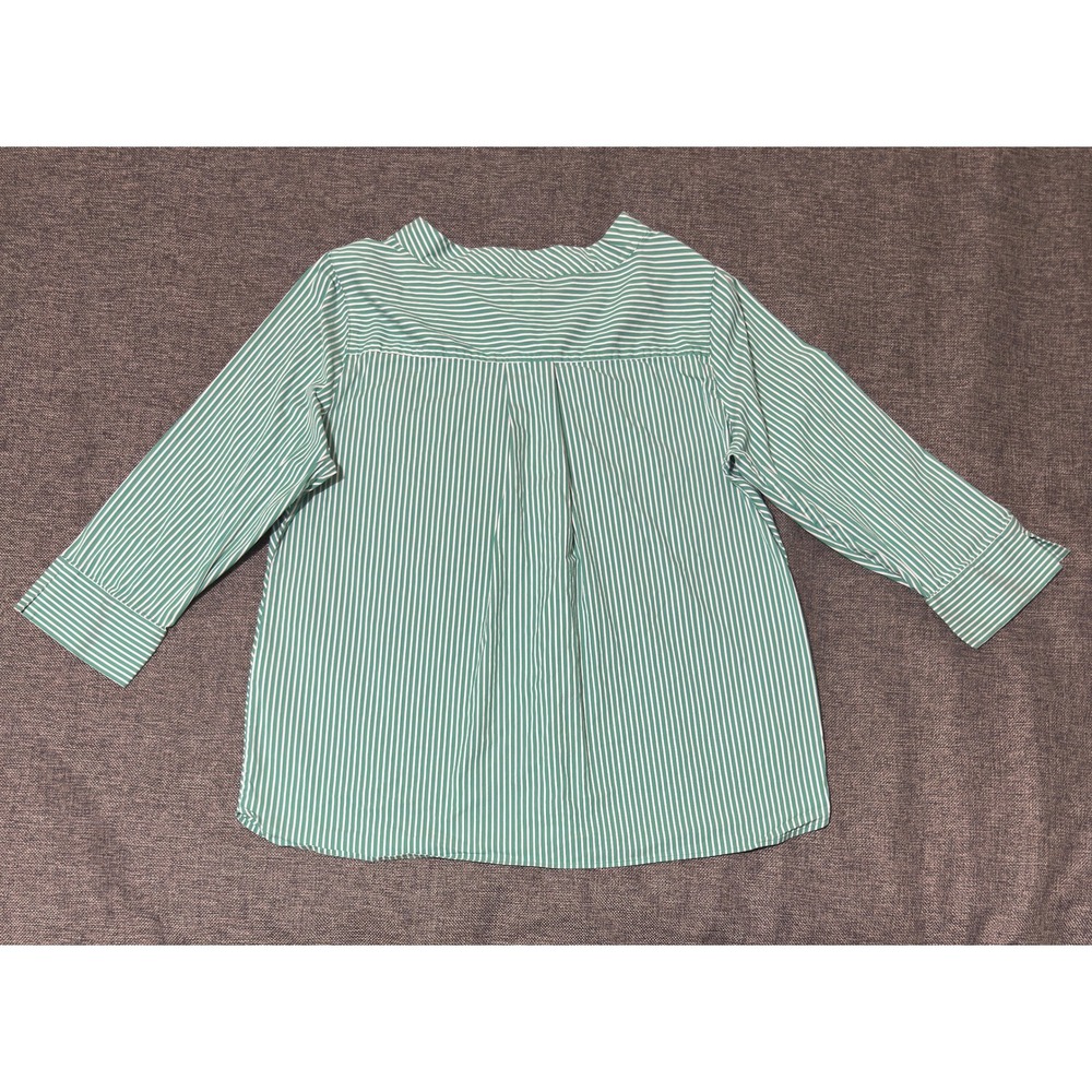 Chico's Women's 3 (16/18) Blouse Green White Striped Button Shoulder 3/4 Sleeve - Picture 8 of 8